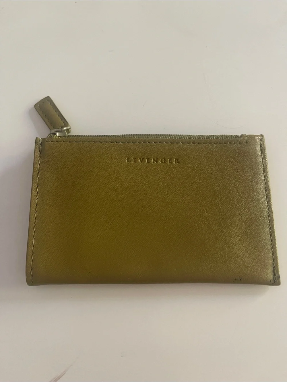Levenger Olive Leather Zip Card Wallet
